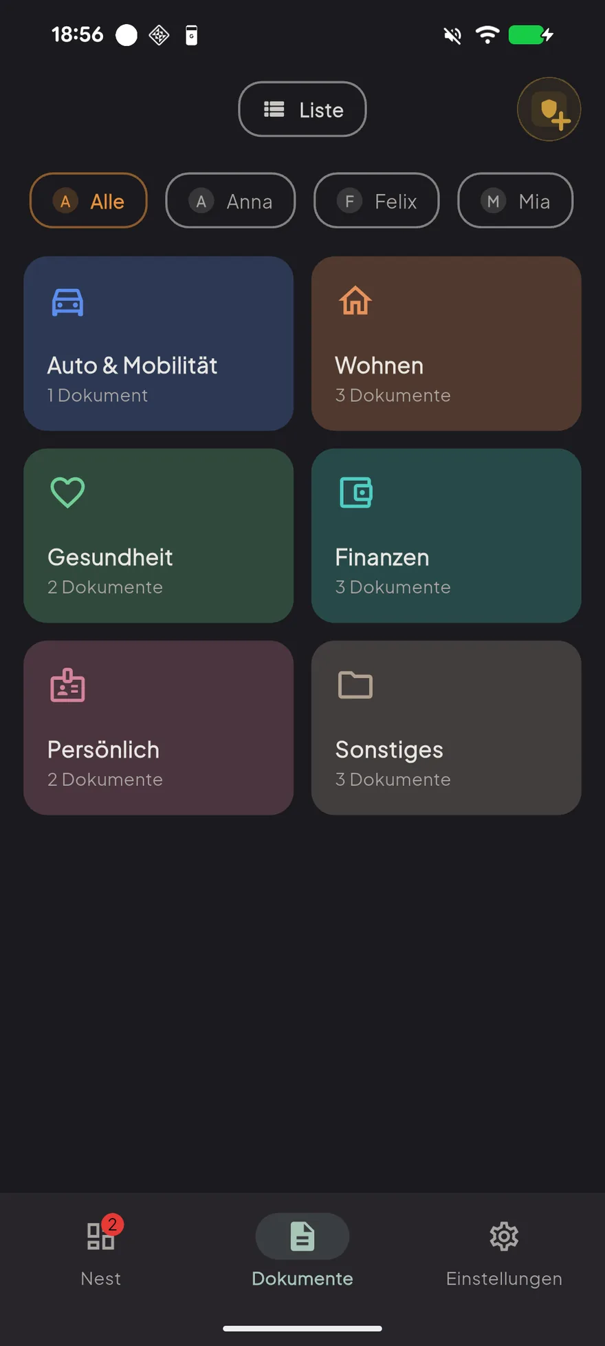 Lebensbereiche-Ansicht